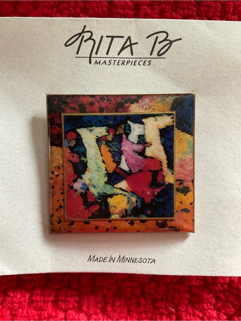 Rita B Multicolor Abstract Square Brooch - Vibrant Colorful Accent 2x2” gres5bgi